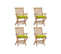Lot de 4 Chaises de Jardin avec Coussins, Sièges de Terrasse, Chaises de Salle à Manger, Meubles de Patio Extérieur, Vert Vif Bois de Teck