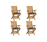 Lot de 4 Chaises de Jardin avec Coussins, Sièges de Terrasse, Chaises de Salle à Manger, Meubles de Patio Extérieur, Bleu Royal Bois de Teck