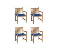 Vidaxl Chaises De Jardin 4 Pcs Avec Coussins Bleu Royal Bois De Teck