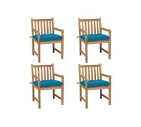Tuinstoelen 4 st met lichtblauwe kussens massief teakhout3073023