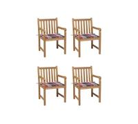 Tuinstoelen 4 st met rood geruite kussens massief teakhout3073017