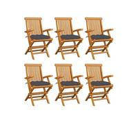 Tuinstoelen 6 st met antracietkleurige kussens massief teakhout3062556