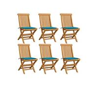 Vidaxl Chaises De Jardin Et Coussins Bleu Lot De 6 Bois De Teck Massif