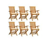 vidaXL Lot de 6 Chaises de Jardin avec Coussins, Sièges de Terrasse, Chaises de Salle à Manger, Meubles de Patio Extérieur, Crème Bois Teck Massif