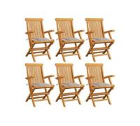 Vidaxl Chaises De Jardin Et Coussins À Carreaux Gris 6 Pcs Teck Massif Gris