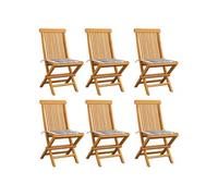 Tuinstoelen 6 st met grijs geruite kussens massief teakhout3065604