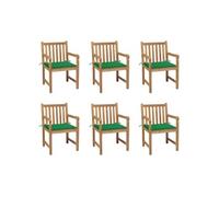 Tuinstoelen 6 st met groene kussens massief teakhout3073036