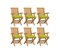 Vidaxl Chaises De Jardin Avec Coussins Vert Vif 6 Pcs Bois De Teck Vert
