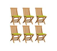 Vidaxl Chaises De Jardin Avec Coussins Vert Vif Lot De 6 Bois De Teck Vert