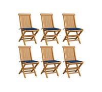 Vidaxl Chaises De Jardin Et Coussins Bleu Royal Lot De 6 Bois De Teck