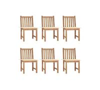 Lot de 6 Chaises de Jardin avec Coussins, Sièges de Terrasse, Chaises de Salle à Manger, Meubles de Patio Extérieur, Bois de Teck Massif