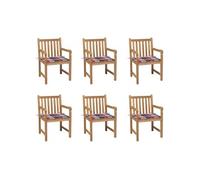 Vidaxl Chaises De Jardin 6 Pcs Et Coussins Carreaux Rouge Bois De Teck Rouge