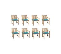 Tuinstoelen 8 st met blauwe kussens massief teakhout3073062