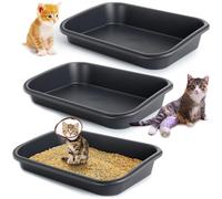 Tuioyoc Lot de 3 grands bacs à litière pour chat âgé, entrée basse, bac à litière pour chatons, grands chats âgés, malades, fragiles ou handicapés, 58,9 x 41,9 cm (L x l) (gris foncé)