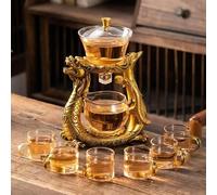 TUITA Service à thé en Verre Kungfu résistant à la Chaleur avec dérivation d'eau rotative et théière en Verre Semi-Automatique (Ensemble de théière)