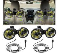 Tujoe Lot de 2 ventilateurs de siège de voiture pour siège arrière de voiture portable USB 12 V Ventilateur rotatif à 360 degrés Puissante circulation d'air électrique pour véhicules SUV (style USB)