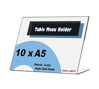 TUKA [10x] Présentoirs de table A5 Paysage, transparent acrylique 2mm d'épaisseur, L-Stand Inclinés Porte-Brochures Porte Menu Support de Présentation pour Photo Réception TKD8201-A5-10x