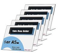 TUKA 5X Présentoirs de Table A5 Paysage, Acrylique 2,5mm d'épaisseur, Transparent L-Stand Inclinés Porte-Brochures Porte Menu Support de Présentation pour Bureau Réception Foires, TKD8201-A5-5x