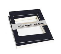 TUKA 60x Passe-Partout DIN A4, Ouverture 15x20 cm, Noir, 1 mm d'épaisseur Passepartout, sans Acide Résistant au Vieillissement pour l'encadrement Photos, Affiches, Impressions d'art, TKD9100-A4-60x