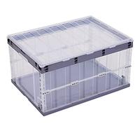 TUKA-i-AKUT 2x 55L Boîtes de Rangement Pliables et Empilables, avec Couvercle, Boîtes Empilables Stables avec Poignée, Organisateur de Conteneurs, Transparentes, TKD8640 Violet Clair