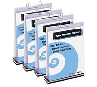 TUKA-i-AKUT 4x Acrylique Présentateur de Tableau à Feuilles avec Base, A4 Portrait, 6 Pochettes Transparents pour Affichage, Menu Signe Porte-Affiche, Chevalet de Présentation Reliure, TKD8211-A4-4x