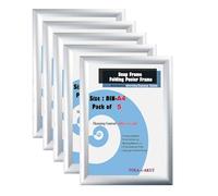 TUKA-i-AKUT 5x A4 Cadre à Clipser en Aluminium, Profilé 25 mm pour Affiche Photo Poster, Avec Vitre de Protection, Matériel de Fixation Argent Couleur TKD8420-A4-5X