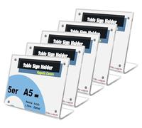 TUKA-i-AKUT 5X A5 Paysage Support de Table en Acrylique, Fermeture Magnétique, Support Publicitaire Incliné Forme L pour Brochures Photos Panneaux Carte menu, Transparent TKD8242-A5-5x