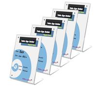 TUKA-i-AKUT 5X A5 Portrait Support de Table en Acrylique, Fermeture Magnétique, Support Publicitaire Incliné Forme L pour Brochures Photos Panneaux Carte menu, Transparent TKD8242-A5-5x