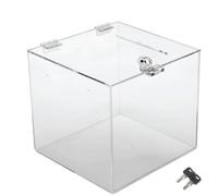 TUKA-i-AKUT Boîte de Dons en Acrylique 20x20x20cm, Verrouillable avec Serrure - Urne pour Billets, Promotion, Jeu et Dépôt - Cube Transparent TKD8260-20cm