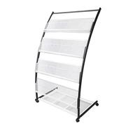 TUKA-i-AKUT Support de Sol à Revues, Porte-revues avec 4 Roues + 4 Étagères, Présentoir sur Pied à Littérature Livres Journaux Brochures Magazines Revues, en Acier Inoxydable, 60x40x113CM TKD8692