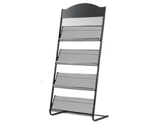 TUKA-i-AKUT Support de Sol Présentoir à Revues, 4 Compartiments Support sur Pied, à Littérature Livres Journaux Brochures Magazines et Prospectus, Porte-revues en Acier, 40x29x146CM TKD8687