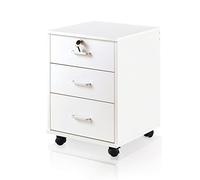 TUKAILAi Caisson de Bureau à roulettes, Meuble de Bureau à 3 tiroirs verrouillable, Caisson de Rangement Mobile, avec roulettes, pour Documents légaux Format A4 (Blanc)