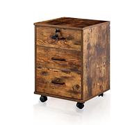 TUKAILAi Caisson de Bureau à roulettes, Meuble de Bureau à 3 tiroirs verrouillable, Caisson de Rangement Mobile, avec roulettes, pour Documents légaux Format A4 (Marron)