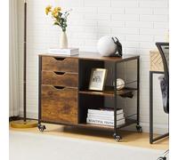 TUKAILAi Caisson de Bureau à Tiroir Verrouillable avec Ports USB et Prise, Petit Meuble de Rangement à roulettes et Compartiment Ouvert, Dossier de Format A4 ou Lettre 75 * 40 * 65.5cm (Marron)