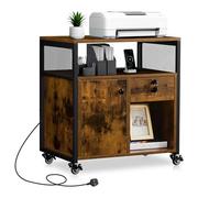 TUKAILAi Caisson de Bureau à Tiroir Verrouillable avec Ports USB et Prise, Petit Meuble de Rangement à roulettes et Compartiment Ouvert, Dossier de Format A4 ou Lettre (Marron Rustique)