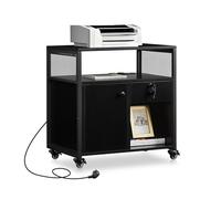TUKAILAi Caisson de Bureau Rangement Avec USB Port, Caisson Imprimante Mobile à Tiroir Verrouillables, Caisson Imprimante Mobile avec Roulettes pour Format A4 Style Industriel (Noir)