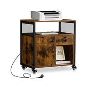 TUKAILAi Caisson de Bureau Rangement avec USB Port, Caisson Imprimante Mobile à Tiroir Verrouillables, Caisson Imprimante Mobile avec roulettes pour Format A4 Style Industriel (Marron Rustique)