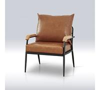 TUKAILAi Canapé 1 Place en Cuir Synthétique Lisse, Canapé et Divan de Salon avec Accoudoirs en Bois Massif et Cadre en Métal, Causeuse 1 Place Réception Bureau 58 * 61 * 65cm (Marron Clair)