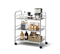 TUKAILAi Chariot de Service à 3 Niveaux en Acier, avec roulettes Verrouillables, Desserte de Service à roulettes pour Cuisine Salle de Bain Bureau Salon (35×60×75cm)