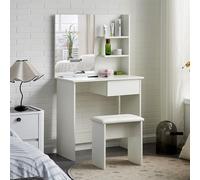 TUKAILAi Coiffeuse avec Miroir et Tabouret, Coiffeuse avec Rangement et Miroir à Tiroir et 3 Compartiments, Table de Maquillage Blanc Chambre, Coiffeuse d'angle Moderne Femme Cadeau