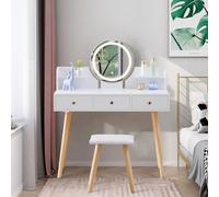 TUKAILAi Coiffeuse blanche avec lumières LED 3 tiroirs avec miroir et tabouret - Table de maquillage - Meuble de chambre à coucher