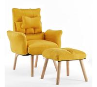 TUKAILAi Fauteuil Relaxant avec Repose-Pieds et Oreiller, Fauteuil Salon Allongée Réglable 180°Confortable, Chaise Longue Rembourrée Scandinave pour Lecture Cadre en Bois (Jaune)