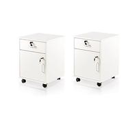 TUKAILAi Lot de 2 Caisson de Bureau à roulettes, Meuble de Bureau à 2 tiroirs verrouillable, Caisson de Rangement Mobile, avec roulettes pour Documents Format A4 (Blanc)