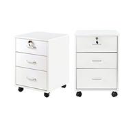 TUKAILAi Lot de 2 Caisson de Bureau à roulettes, Meuble de Bureau à 3 tiroirs verrouillable, Caisson de Rangement Mobile, Armoire de Rangement avec roulettes pour Documents Format A4 (Blanc)