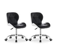 TUKAILAi Lot de 2 Chaise de Bureau sans Accoudoir avec roulettes, Pivotant Chaise d'Ordinateur Réglable Cuir, Chaise de Maquillage Enfant Confortable Chambre Salon (Noir-Blanc)