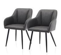 TUKAILAi Lot de 2 Chaise Salle à Manger en Cuir, Chaise de Cuisine avec Accoudoirs Rembourrée avec Pieds Metal, Chaise de Relax Ergonomique Assise pour Cuisine Salon Café (Gris)