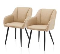 TUKAILAi Lot de 2 Chaise Salle à Manger en Cuir, Chaise de Cuisine avec Accoudoirs Rembourrée avec Pieds Metal, Chaise de Relax Ergonomique Assise pour Cuisine Salon Café (Beige)
