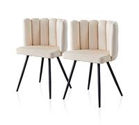 TUKAILAi Lot de 2 Chaise Salle à Manger en Velours, Fauteuil de Salon sans accoudoir Moderne, Chaise Salle à Manger Coquillage avec Dossier Pieds en Métal Confortable Restaurant Cadeau (Beige