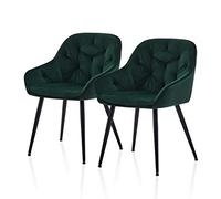 TUKAILAi Lot de 2 Chaise Salle à Manger Rembourrée en Velours, Chaise Cuisine avec Pieds Metal, Fauteuil de Table à Manger Ergonomique, Chaise Bistrot Salon Café Cuisine (Vert)