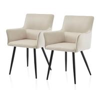 TUKAILAi Lot de 2 Chaises de Salle à Manger avec Accoudoirs, Chaise de Cuisine Rembourrée en Velours, Chaise Ergonomique Pieds en Métal, Confortables pour Cuisine Salon Réception (Beige)
